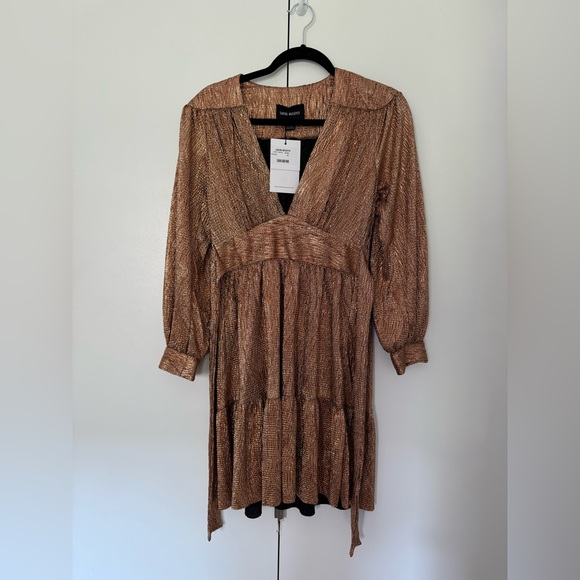 NWT Sabina Musayev Women's Balloon Sleeve Jamey Shimmer Mini Dress - Picture 2 of 3